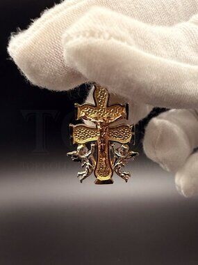 14K Tri Color Gold Cross of Caravaca Pendant